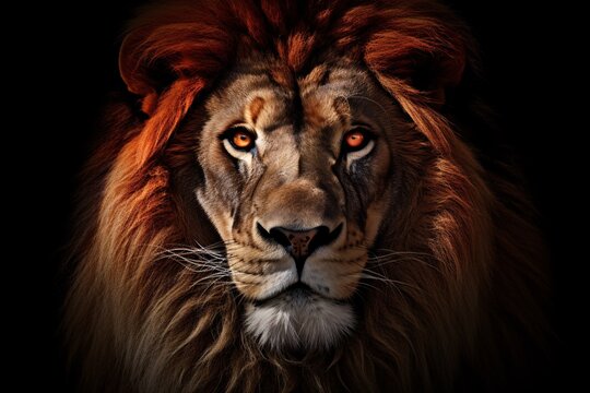 a lion with orange eyes