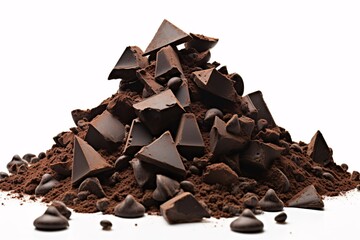 a pile of chocolate chips and pieces of chocolate