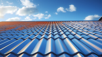 Close-up of roof of house with blue sky