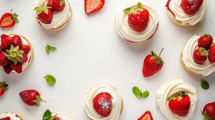 strawberries and cream dessert background.