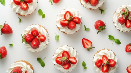 strawberries and cream dessert background.