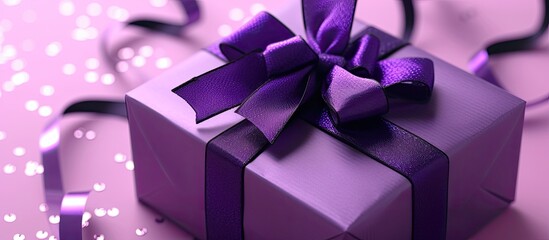 This image features a shiny violet gift box adorned with a purple bow, perfect for any special occasion. The colors are vibrant and stunning, adding an elegant touch to your gift-giving.