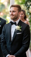 Handsome Groom in tuxedo or suit ready for the wedding to take the love of his life Generative AI