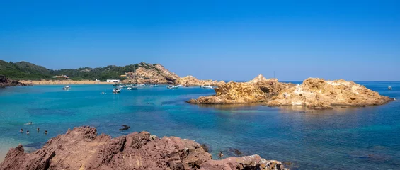 Foto op Plexiglas anti-reflex Cala Pregonda, Menorca Eiland, Spanje Rocky shores and islets of Cala Pregonda, Menorca