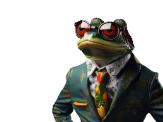 Cool frog in the sunglasses and suit on the transparent background