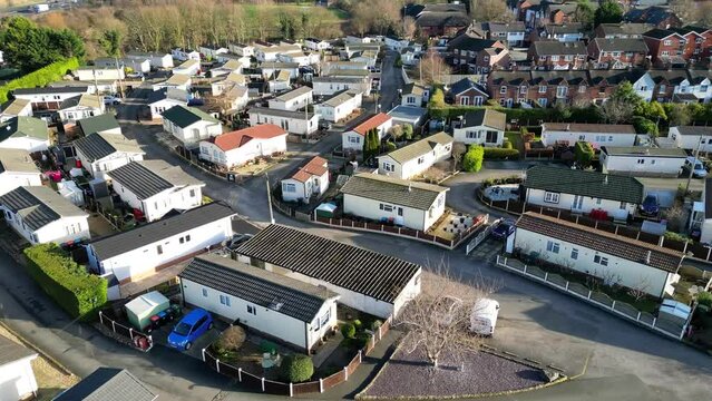 Aerial shot of the Frodsham Park Homes near the Main Street of Frodsham in Cheshire, England, UK