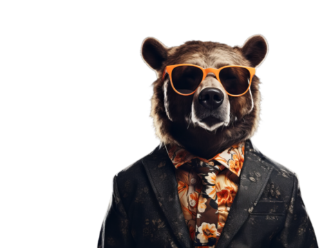 Cool bear in the sunglasses and suit on the transparent background - Powered by Adobe