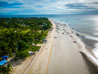Sandy Shoreline with Moored Boats on Bantayan Island, Philippines