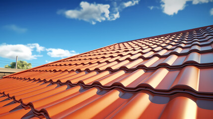 Close-up of roof of house with blue sky