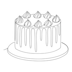 Continuous line drawing of cake. Vector illustration