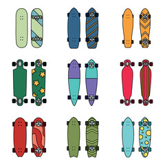 Set of color skateboard icons. Vector illustration