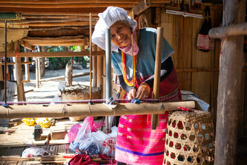 CHIANG MAI THAILAND- FEBRUARY, 2019 : Hill tribe woman selling her goods in Baan Tong Luang eco...