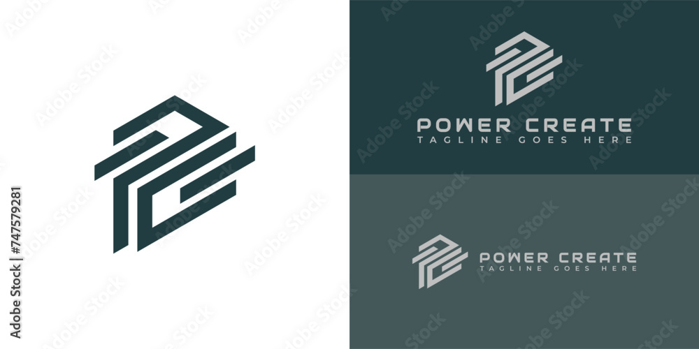 Poster abstract initial letter pc or cp logo in deep green color isolated in multiple background colors app