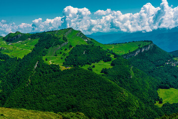 Panoramic view of the Monte Baldo mountains on Lake Garda in Italy.