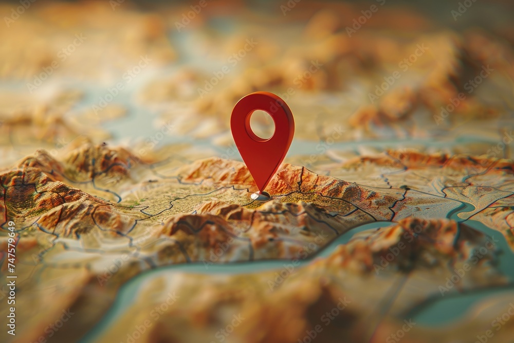 Poster 3d map travel location. locator mark of map and location pin or navigation icon sign on background w