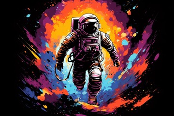 an astronaut running in space - obrazy, fototapety, plakaty