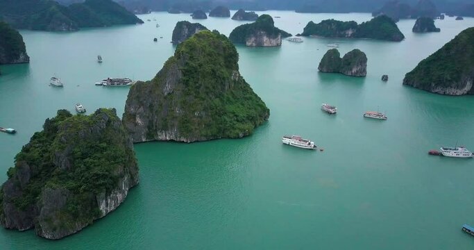 Vietnam travel destination. Tour tourism exploring. Beautiful landscape Halong Bay view from adove the Bo Hon Island. Halong Bay is the UNESCO World Heritage Site, beautiful natural, northern Vietnam
