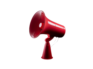 3D realistic megaphone speaker isolated on transparent background.