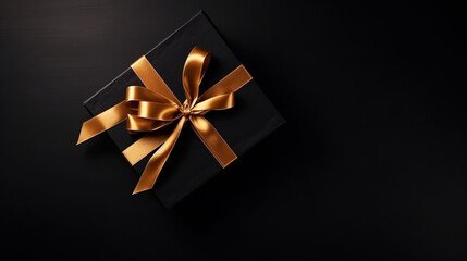 Gift box with decorations gold confetti on black - 747580601