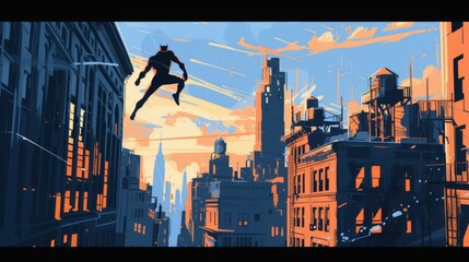 A dynamic comic book-style illustration of a superhero - obrazy, fototapety, plakaty