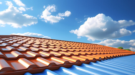 Close-up of roof of house with blue sky