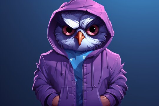 a cartoon of an owl wearing a hoodie
