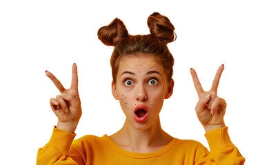 Suprised young girl with two ponytails.