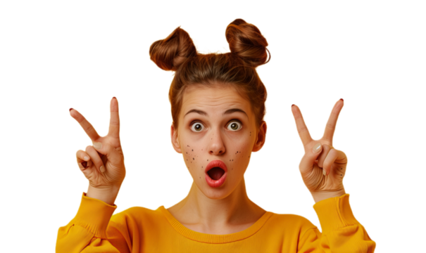 Suprised young girl with two ponytails.