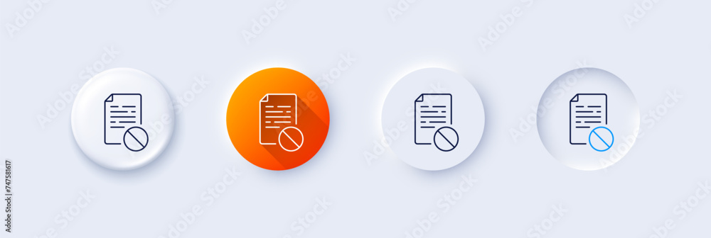 Poster not allowed document line icon. neumorphic, orange gradient, 3d pin buttons. no file sign. office no