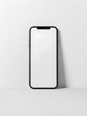 White minimalist smartphone mockup on desk, huper-realistic, renaissance theme