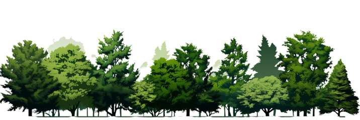 Illustration of the cartoons different trees on the transparent background
