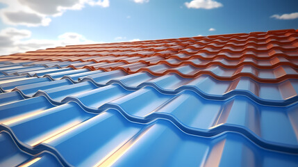Fototapeta premium Photo of new roof, close-up of roof tiles against blue sky