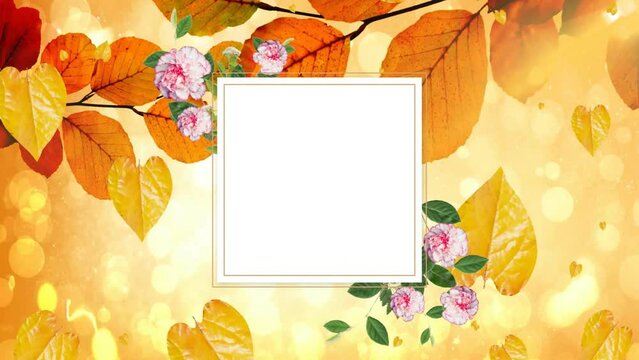 Animation of flowers and shapes with copy space over falling leaves