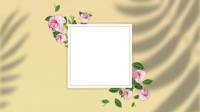Animation of flowers and shapes with copy space over shadow of leaves