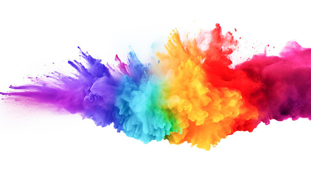 Colorful rainbow paint color powder explosion isolated on white background.
