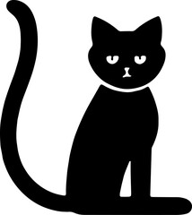 Graphic Black Cat Art with Silhouette Against White