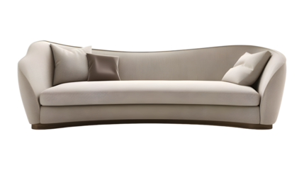  A luxurious and inviting modern sofa with sleek curves and sumptuous fabric, transparent background.