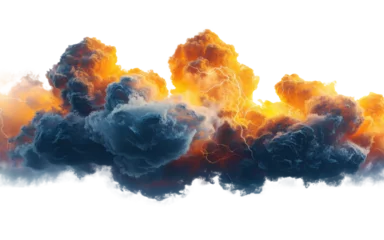 Plexiglas foto achterwand Blue and orange storm clouds with lightnings isolated on transparent background. © comicsans