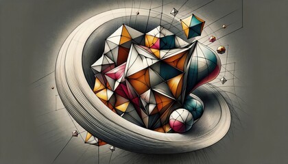 Abstract geometry blend with sketch-like textures and shaded forms