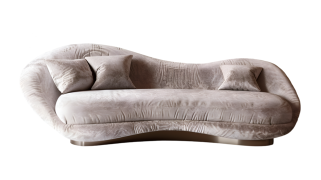 A  modern sofa with sleek curves and sumptuous fabric, elegantly, transparent background, PNG Cutout
