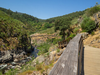 Fototapeta na wymiar Passadiços do Paiva wooden walkway along the wild river Paiva gorge