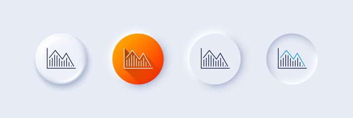 Financial chart line icon. Neumorphic, Orange gradient, 3d pin buttons. Economic graph sign. Stock exchange symbol. Business investment. Line icons. Neumorphic buttons with outline signs. Vector - obrazy, fototapety, plakaty