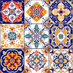 Talavera pattern.  Azulejos portugal. Turkish ornament. Moroccan tile mosaic. Spanish porcelain. Ceramic tableware, folk print. Spanish pottery. Ethnic background. Mediterranean seamless  wallpaper.