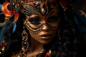 Naklejka premium Close-up of a girl's face in a venetian mask