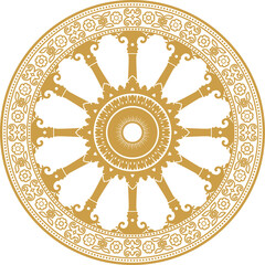 Dharma Wheel, Buddhism Thammajak, Dharmachakra Symbol. Isolated Flat Element - 747587693