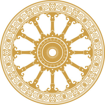 Dharma Wheel, Buddhism Thammajak, Dharmachakra Symbol. Isolated Flat Element