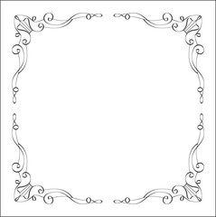 Elegant black and white ornamental frame, decorative border, corners for greeting cards, banners, business cards, invitations, menus. Isolated vector illustration.	
