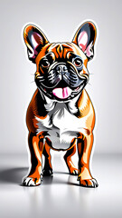 French bulldog dog in full growth on turquoise background isolated. Friendly Pet Animal Friendship Animal Feed Poster for Veterinary Clinic Grooming Studio.