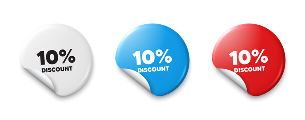 10 percent discount tag. Price tag sticker with offer message. Sale offer price sign. Special offer symbol. Sticker tag banners. Discount label badge. Vector