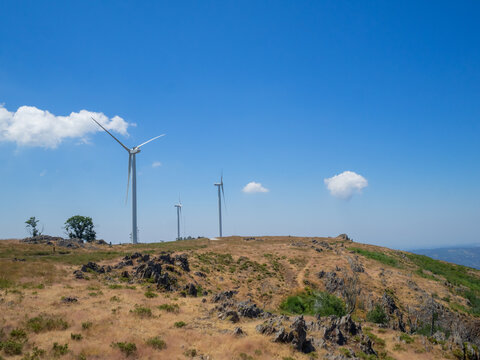 Wind towers in the Arouca Geopark landscape